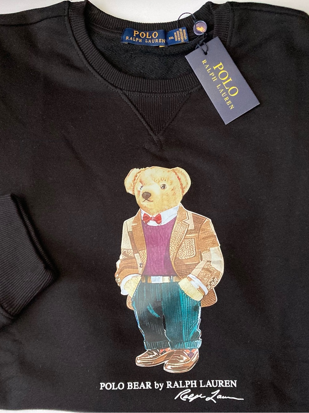 Polo Bear Ralph Lauren Sweatshirt Black Cotton Long Sleeve XXL Men’s Crewneck